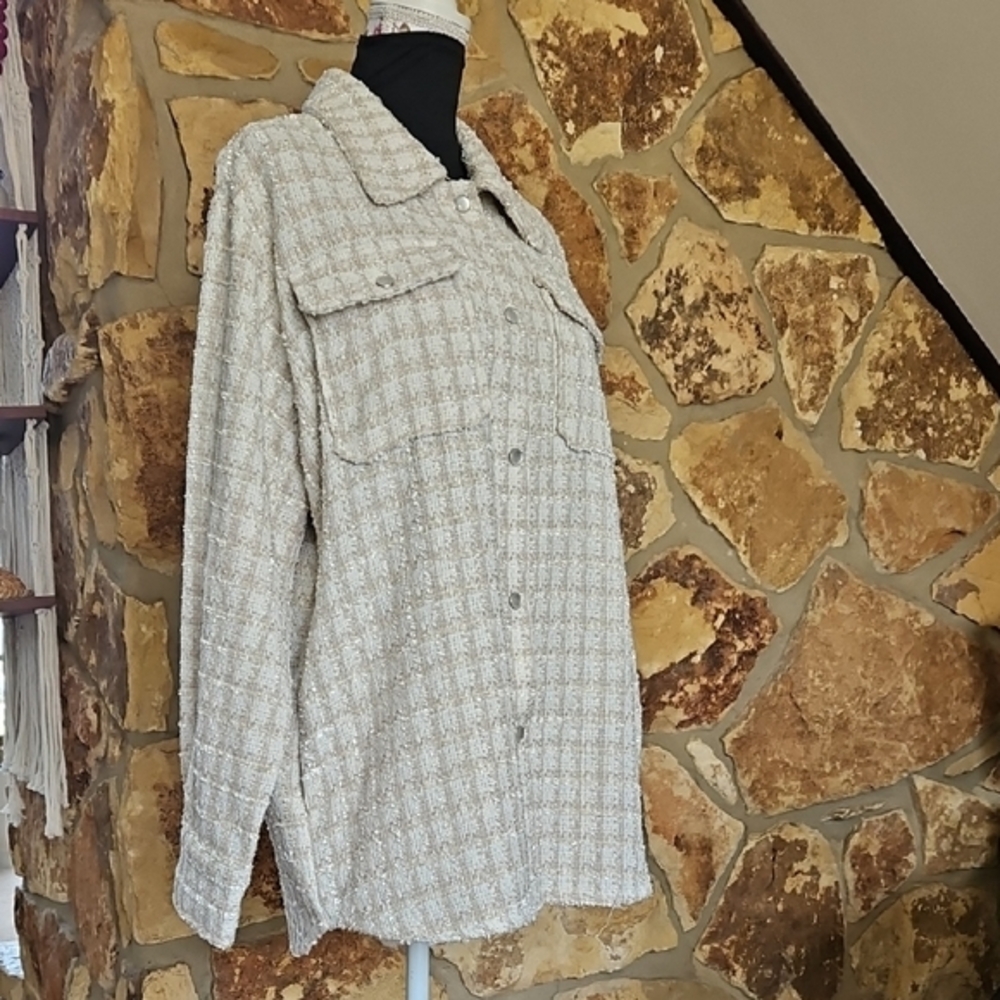 BB‎ Dakota Cream Burton Up Blazer with Plaid Pattern Sz XL